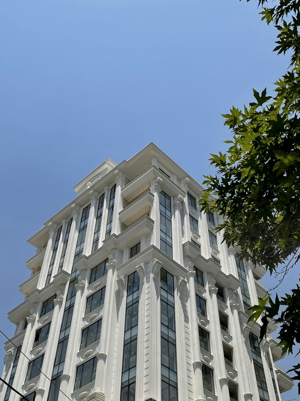 a tall building with a tree in front of it