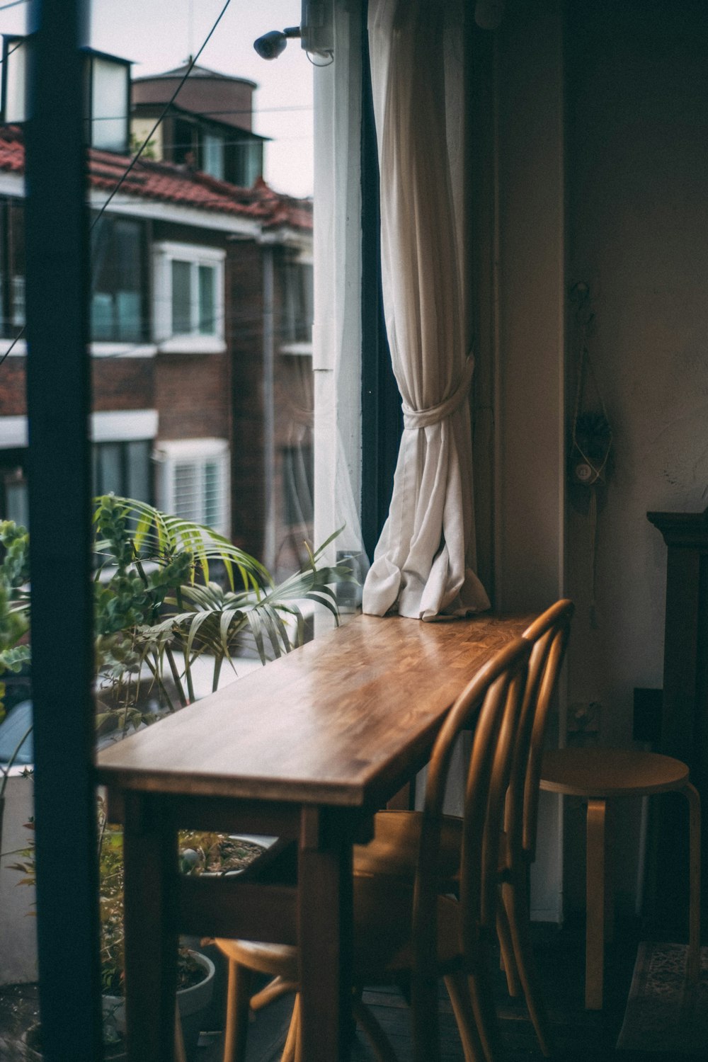 a table and chairs outside