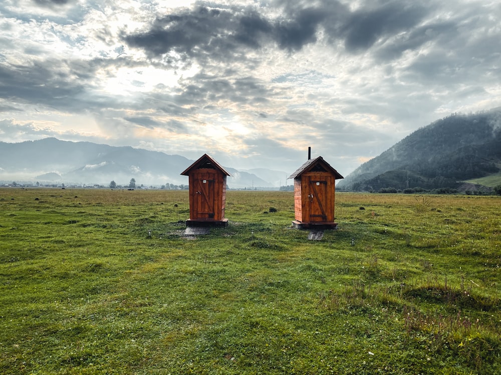 small buildings in a field