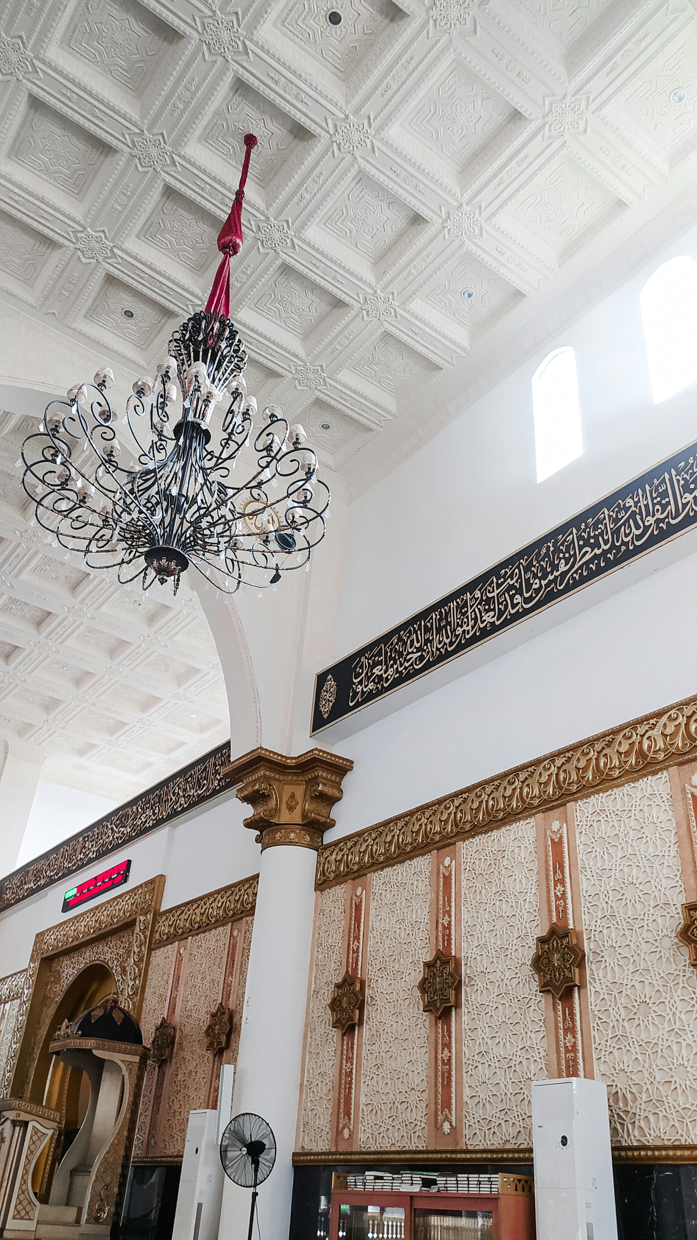 a chandelier from the ceiling