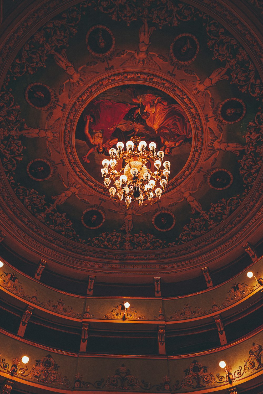 a chandelier from a ceiling