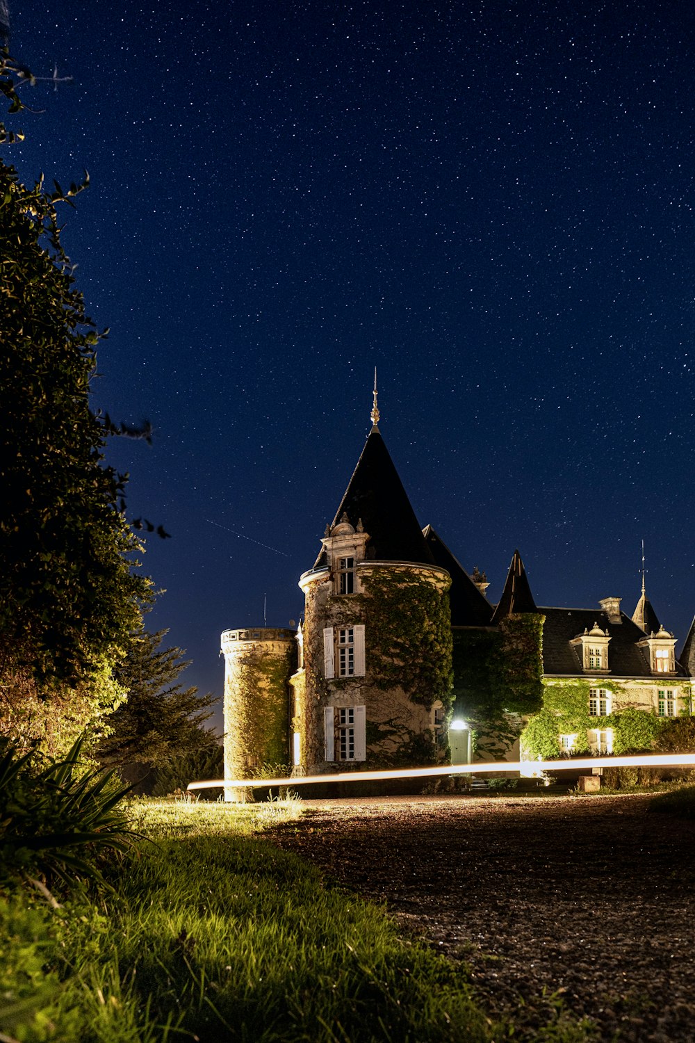 a castle at night