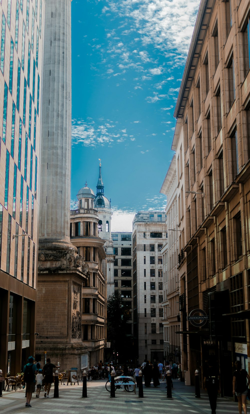 a city street with tall buildings