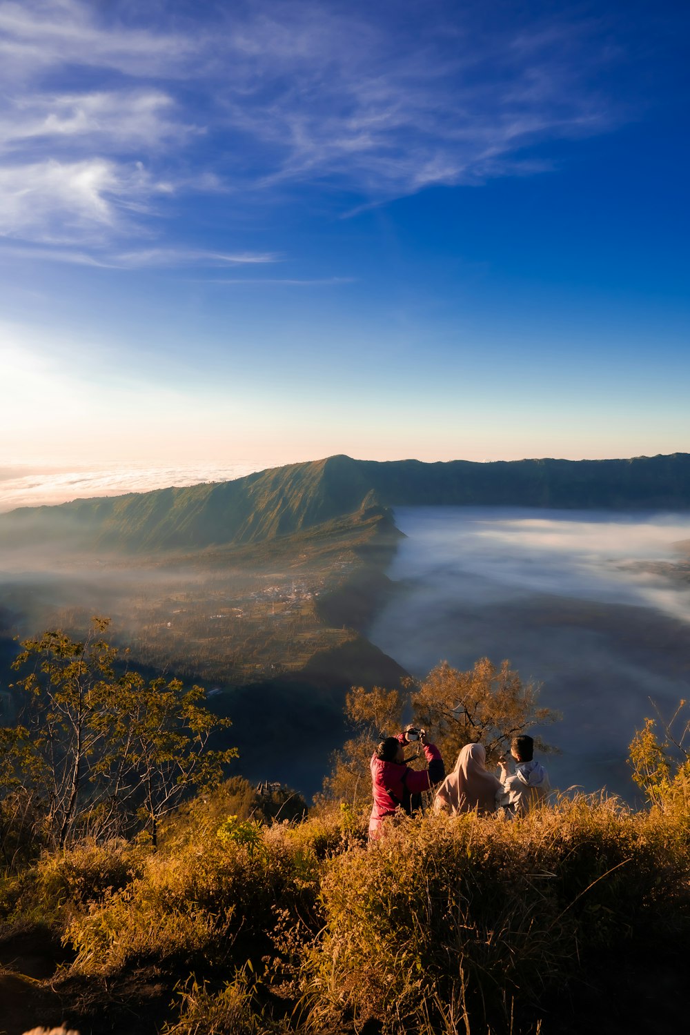 a group of people on a mountain