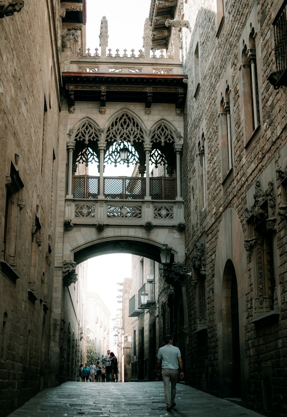 a person walking through an old building