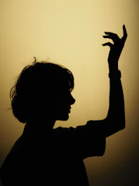 a silhouette of a person with the hands up