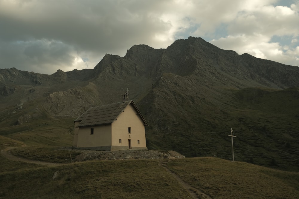 a white building on a hill