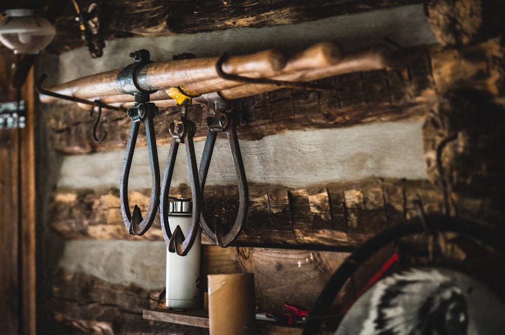 a bicycle is parked in a brick oven