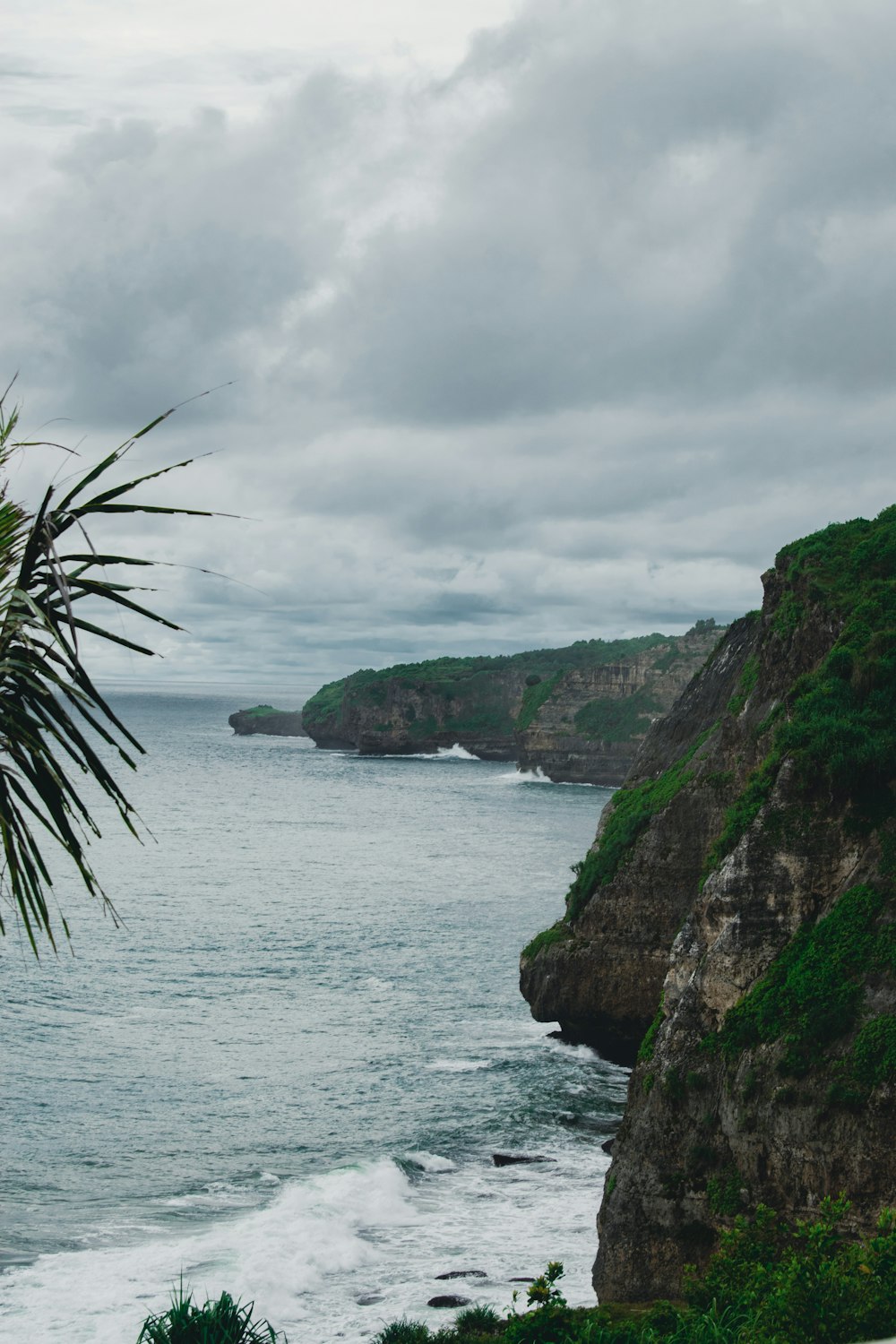 un plan d’eau avec des falaises et des arbres sur le côté