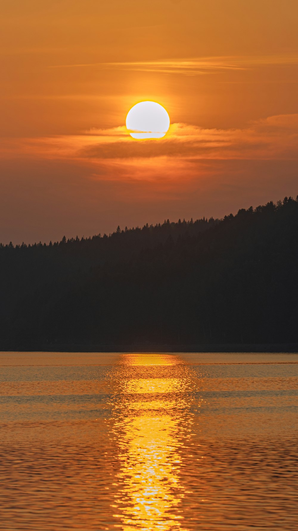 a sunset over a lake