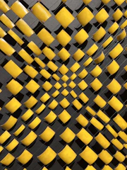 Abstract geometric shapes in yellow and black illustrating digital growth and focus.