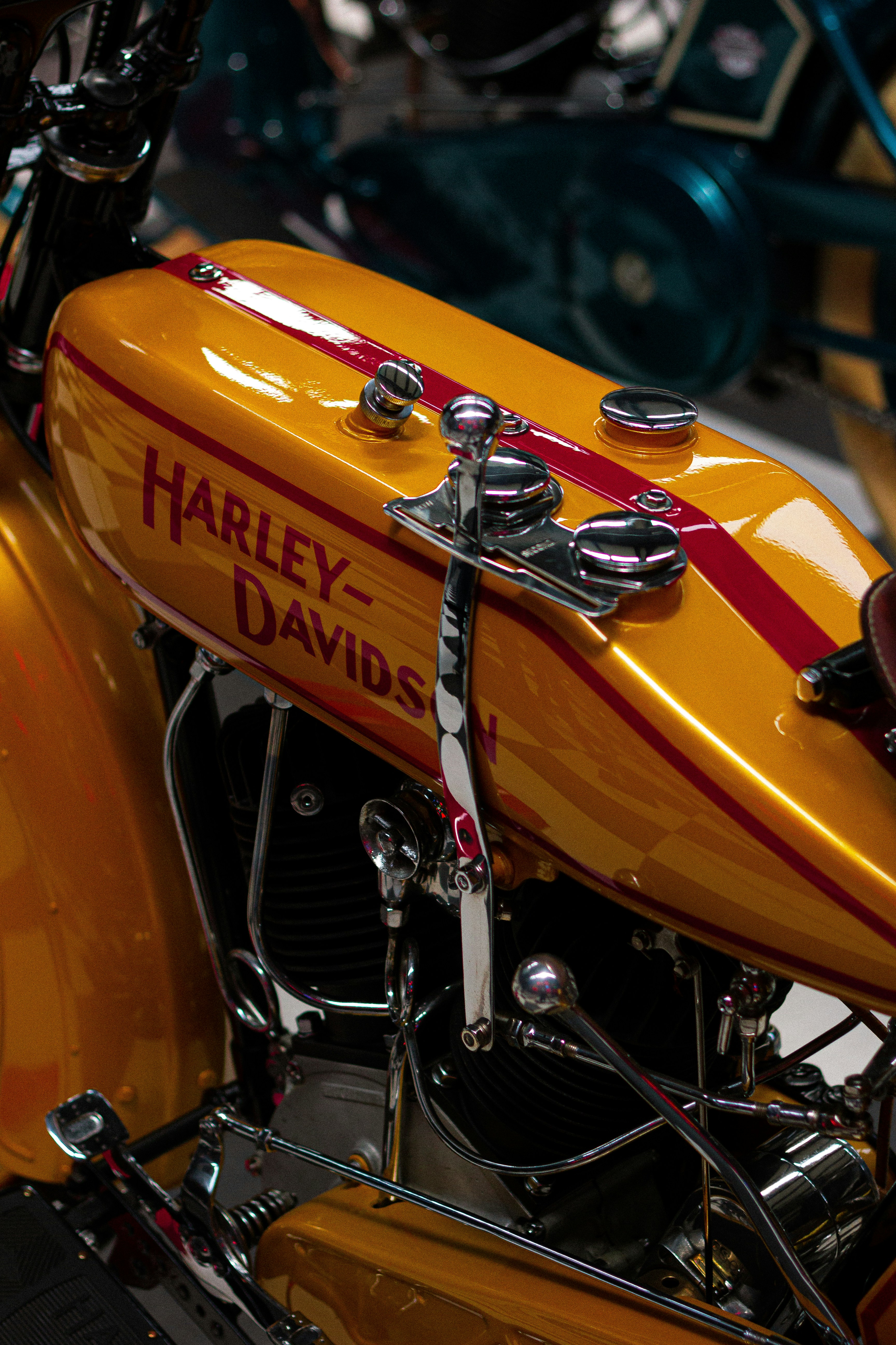 a motorcycle with a red and yellow stripe