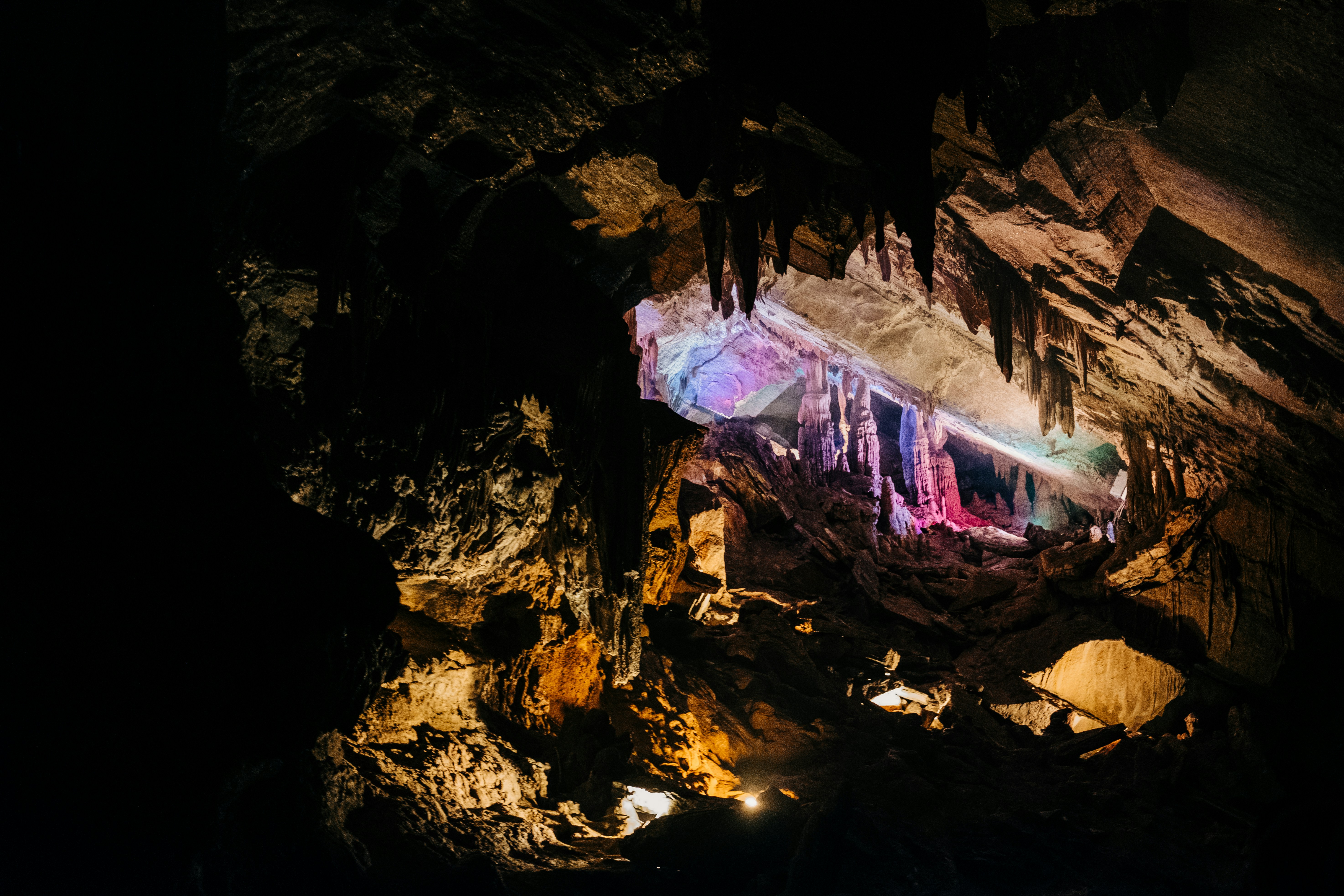 a cave with a fire inside