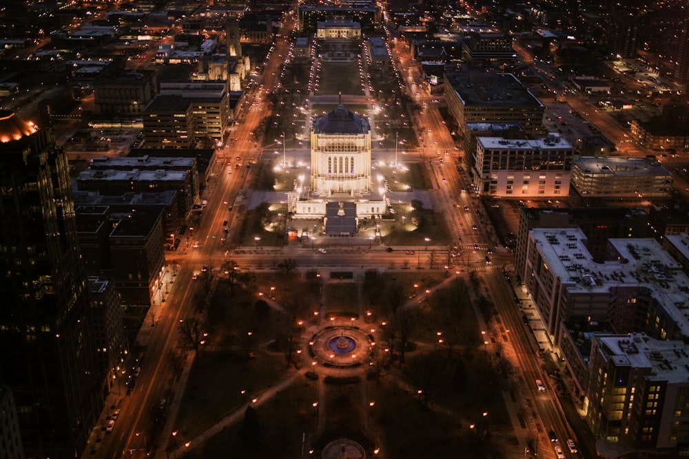 a city with a tower in the middle