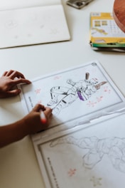 a person drawing on a paper