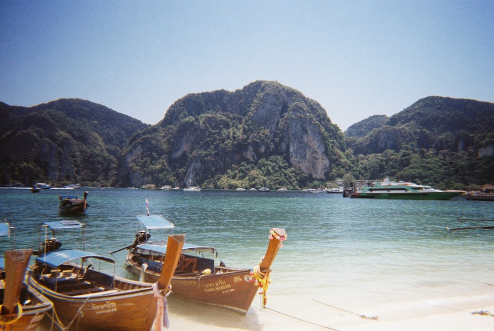 boats in the water with Phi Phi Islands in the background