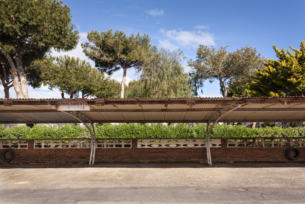 a garden with a sign