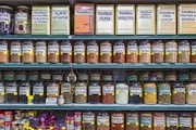 a shelf of food
