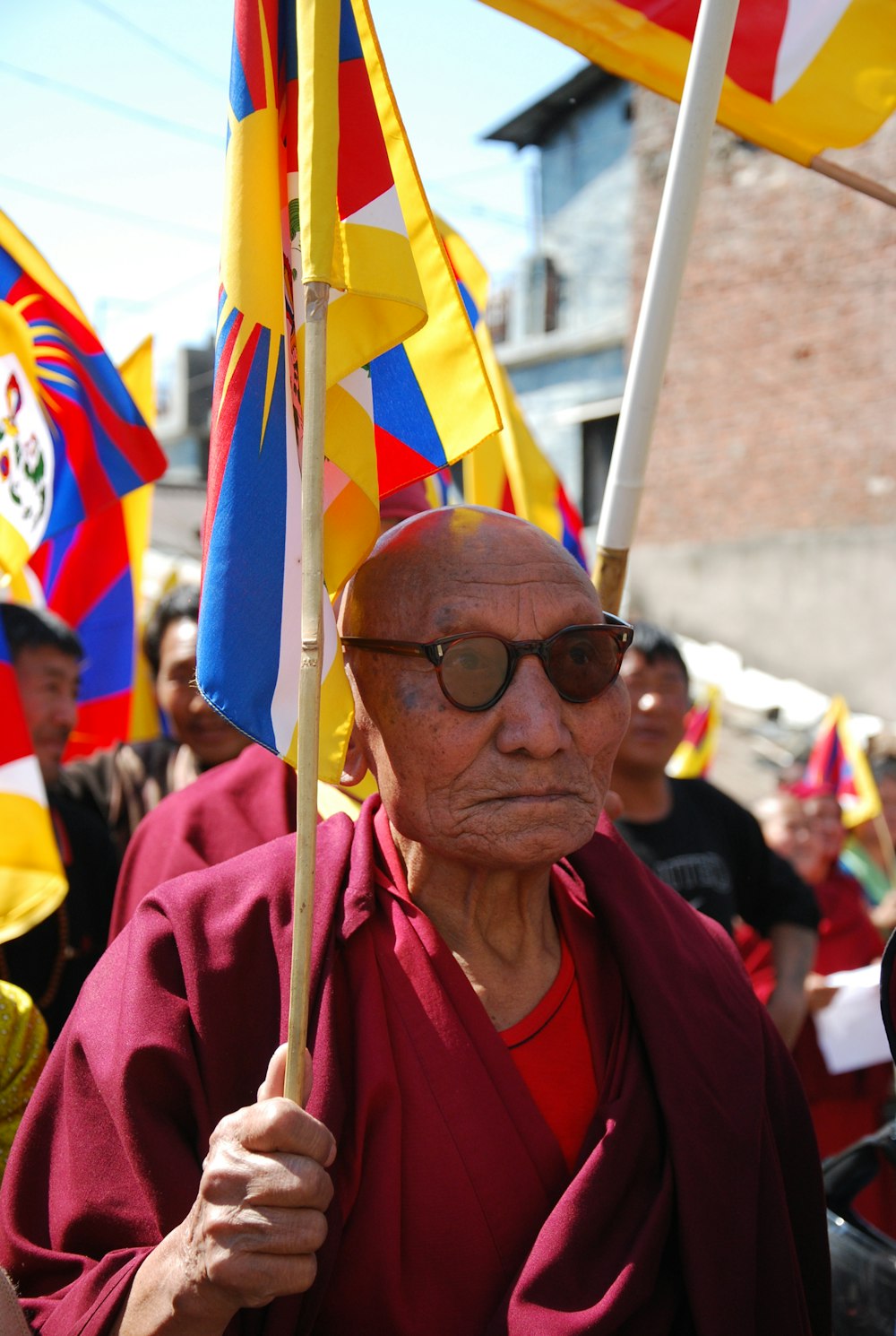 a man holding a flag