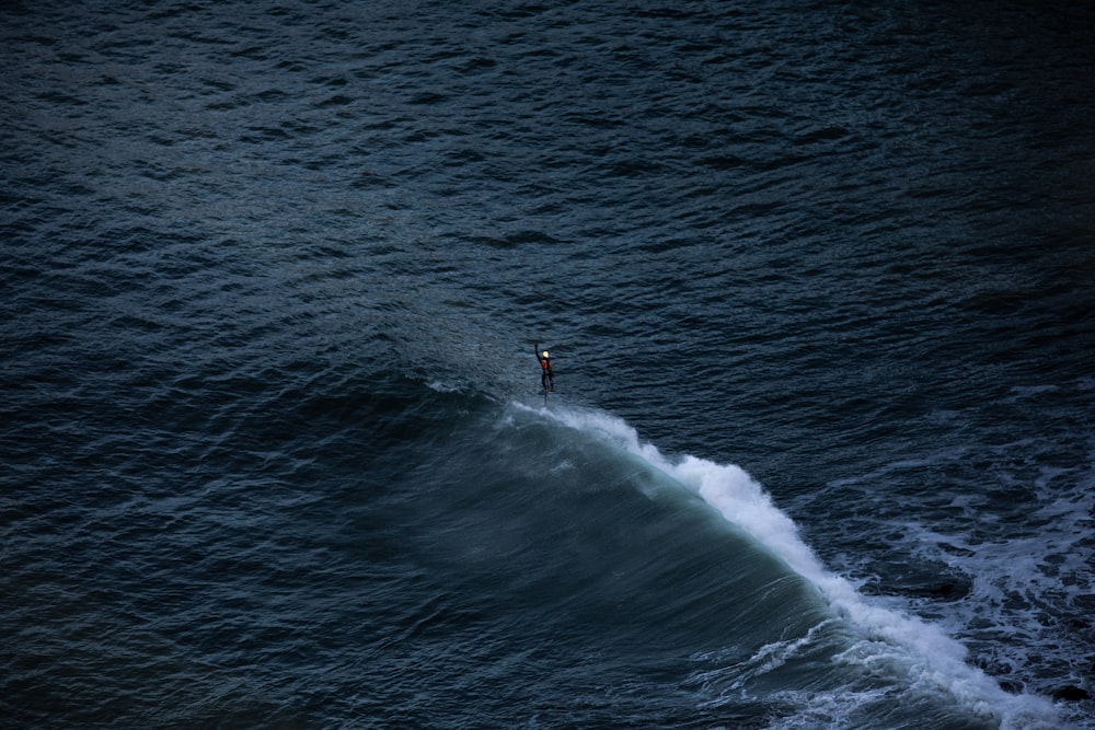 a man riding a wave on top of a body of water