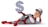 A cartoon superhero character in a grey and red suit is lying down in a relaxed pose, smiling. He is holding a large dollar sign in one hand.