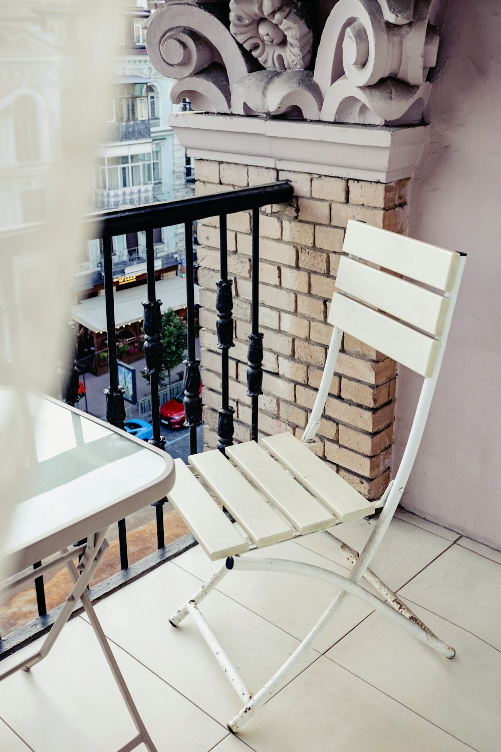 a white chair on a patio