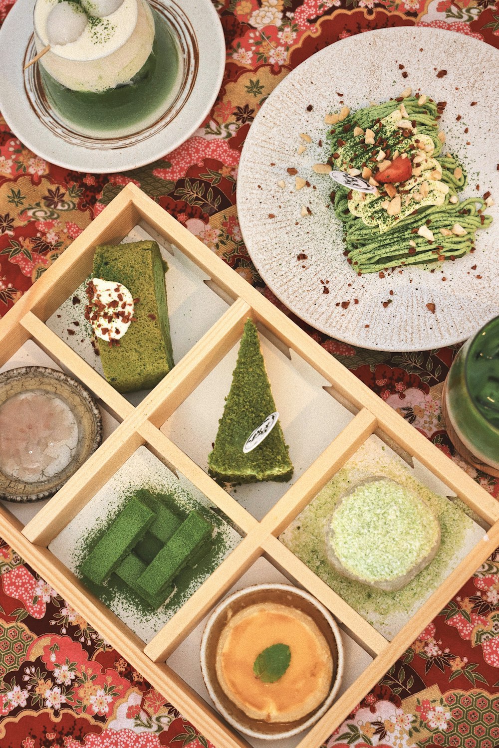 a table with plates of food