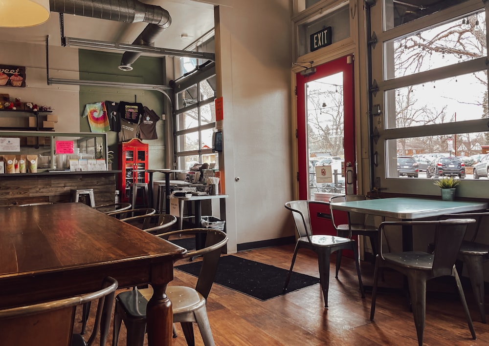 a room with tables and chairs