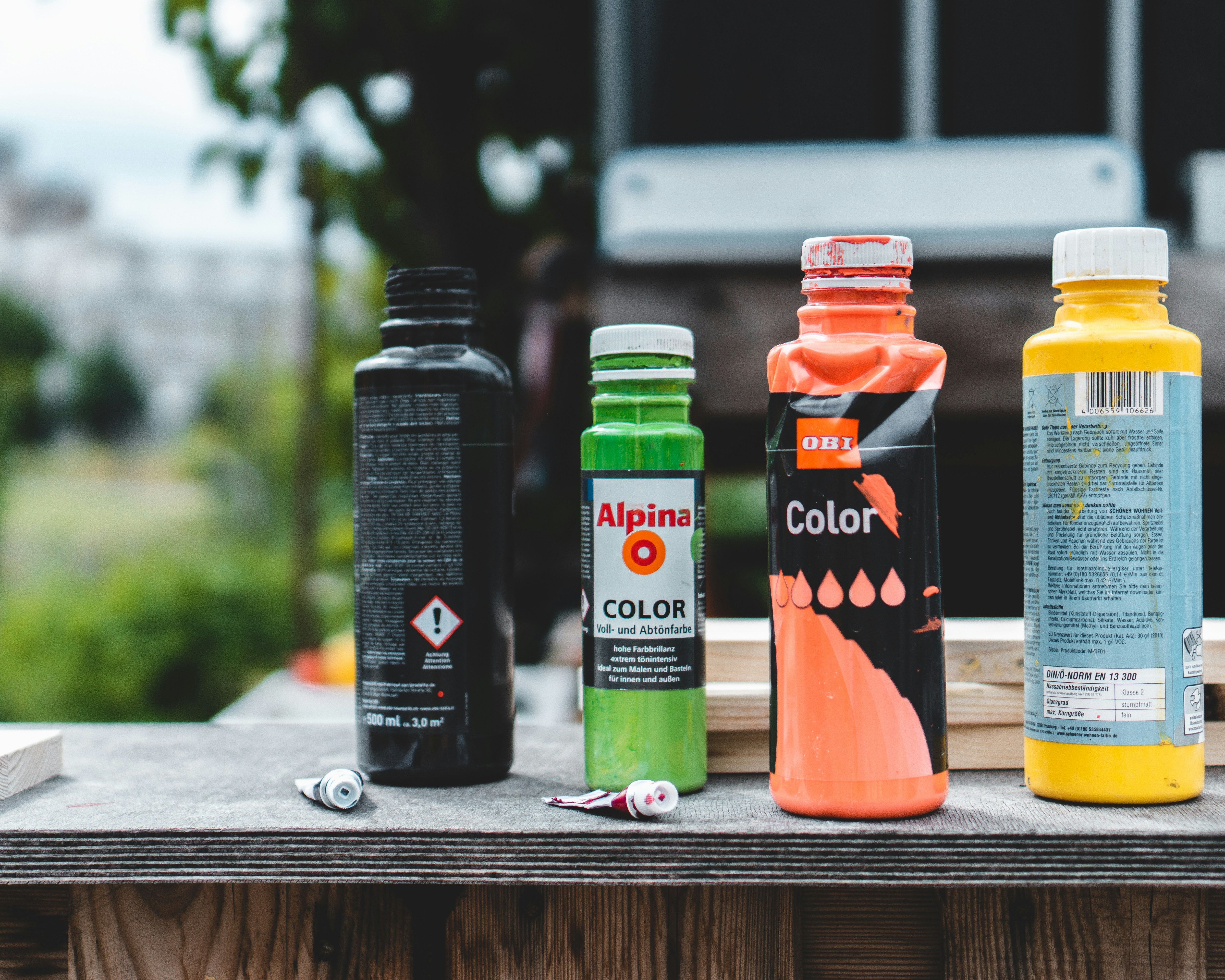 a group of bottles on a table