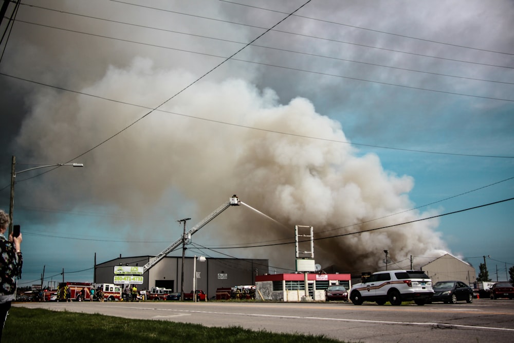 a large explosion in a parking lot