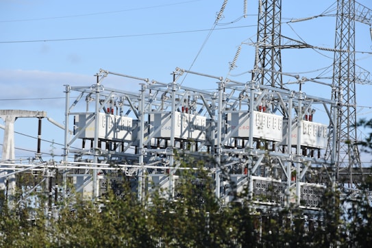 a large metal structure with wires