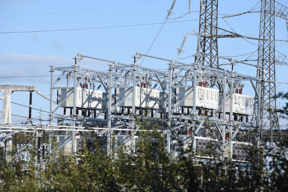 a large metal structure with wires