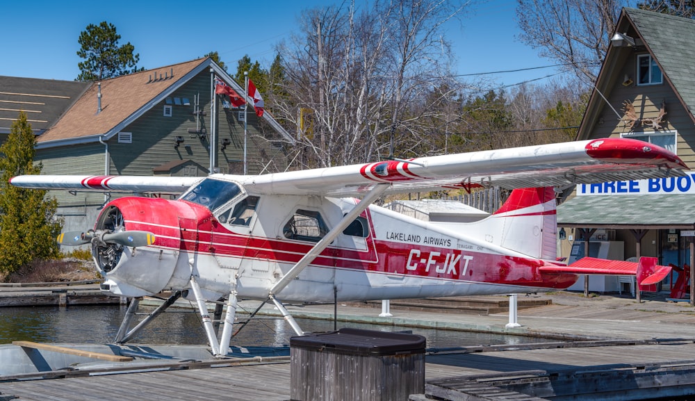 a small airplane on a dock