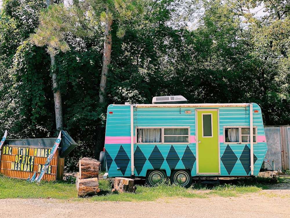 a bus is parked in a yard