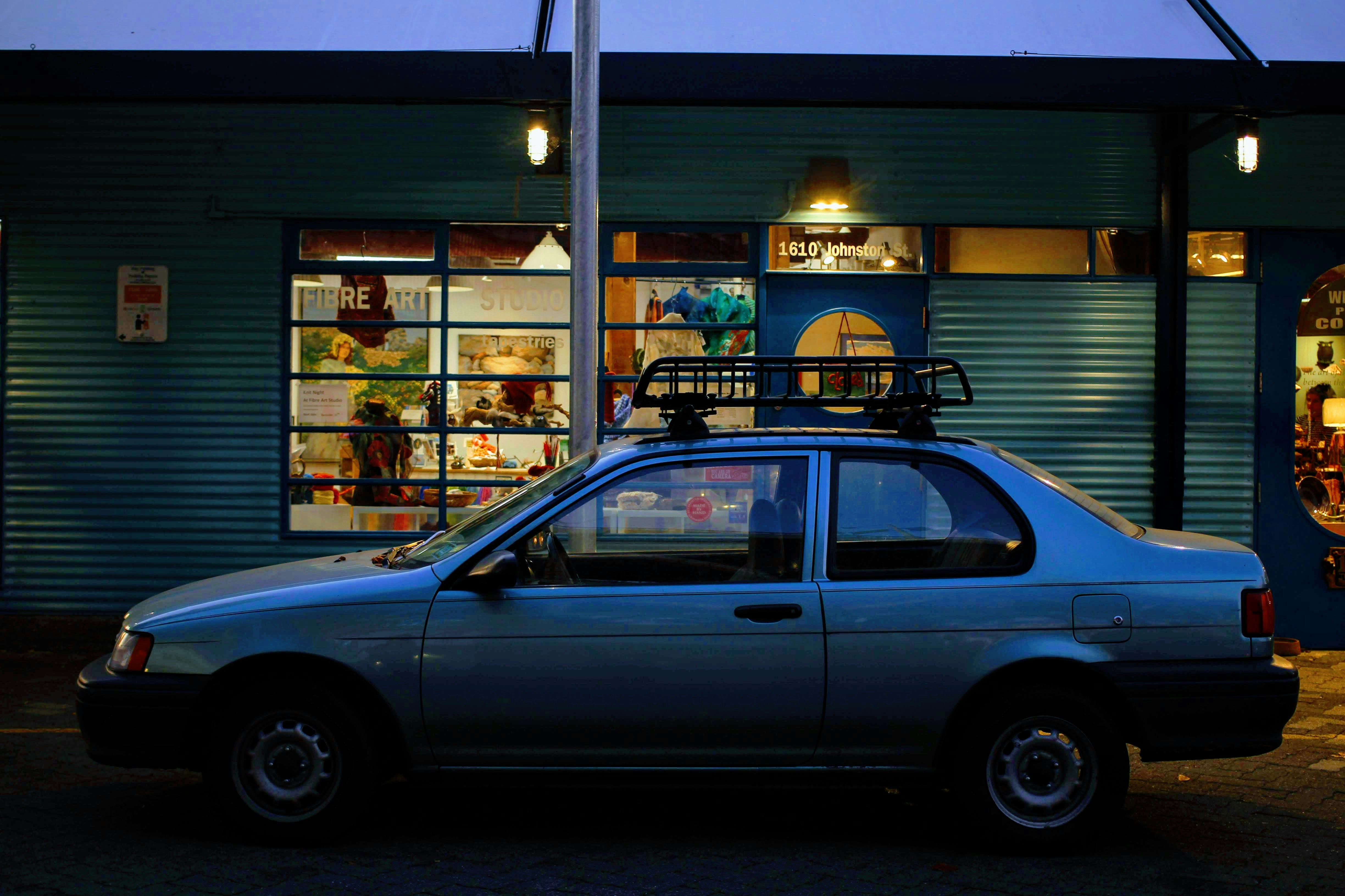a car parked outside a building