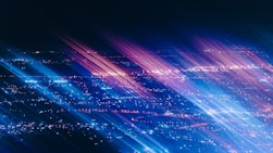 An aerial view of a city at night