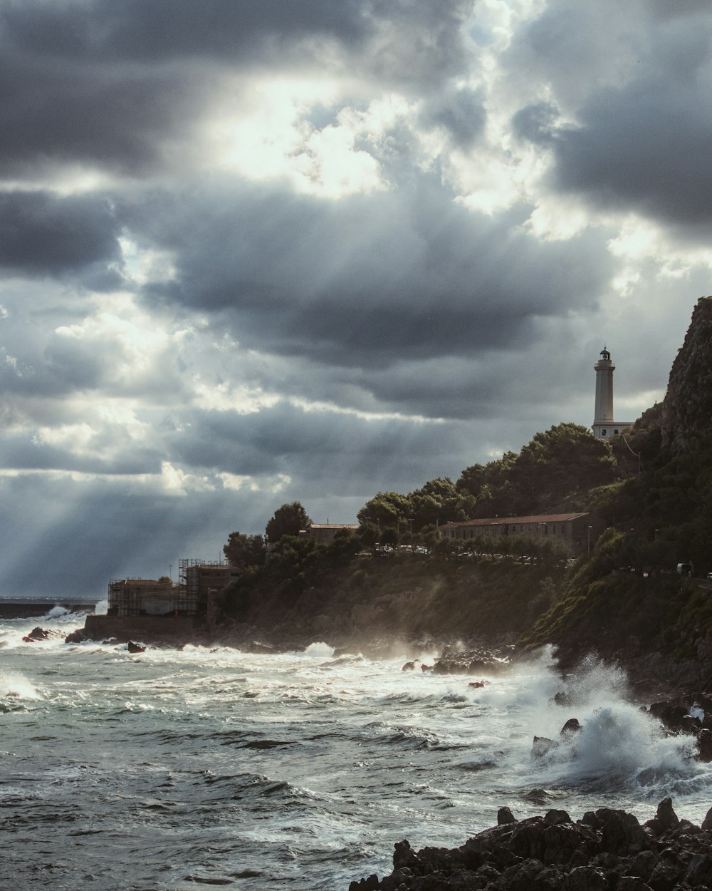 a lighthouse on a rocky coast