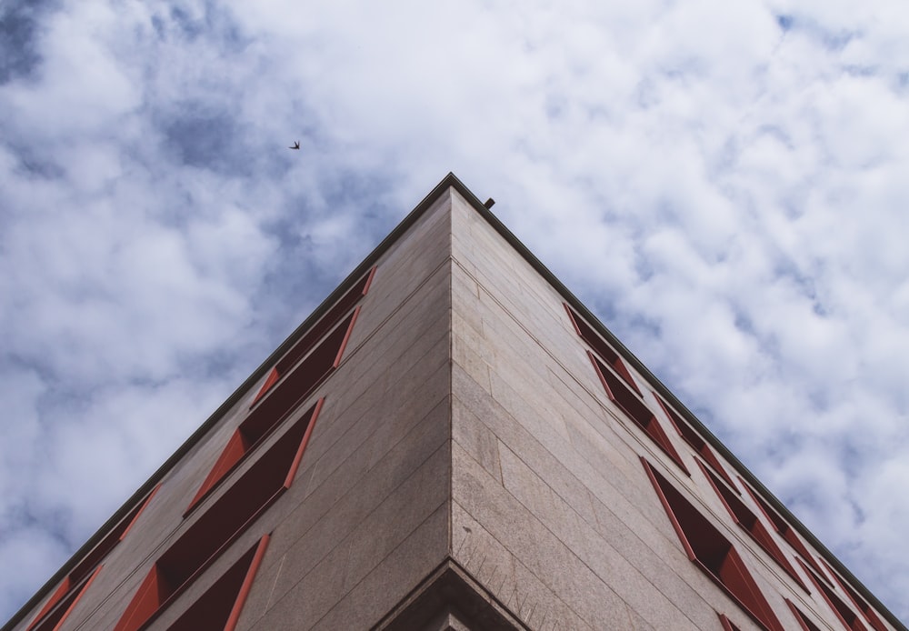 a bird flying over a building