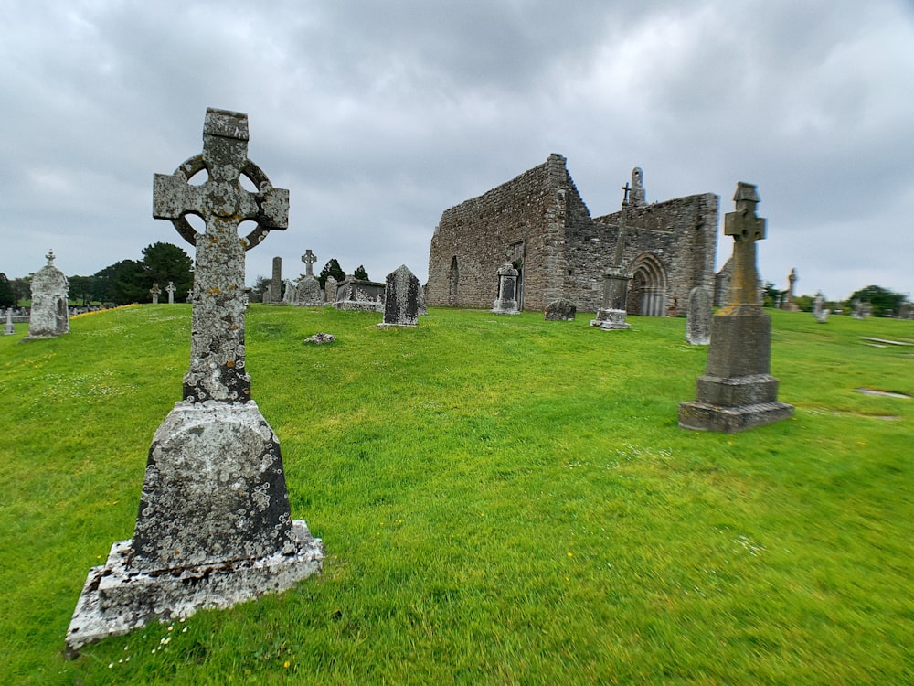 a cemetery with tombstones