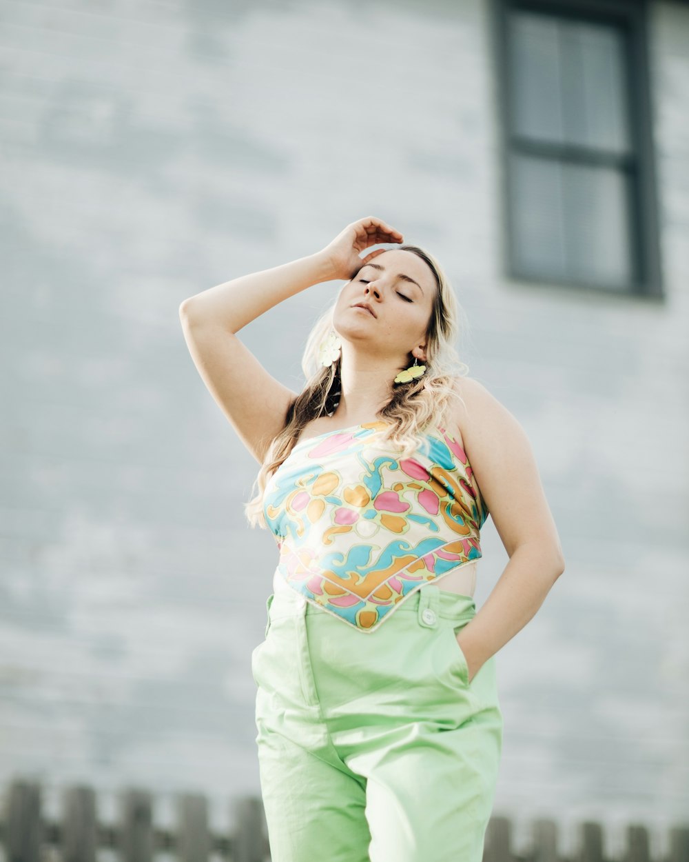 a woman in a green dress