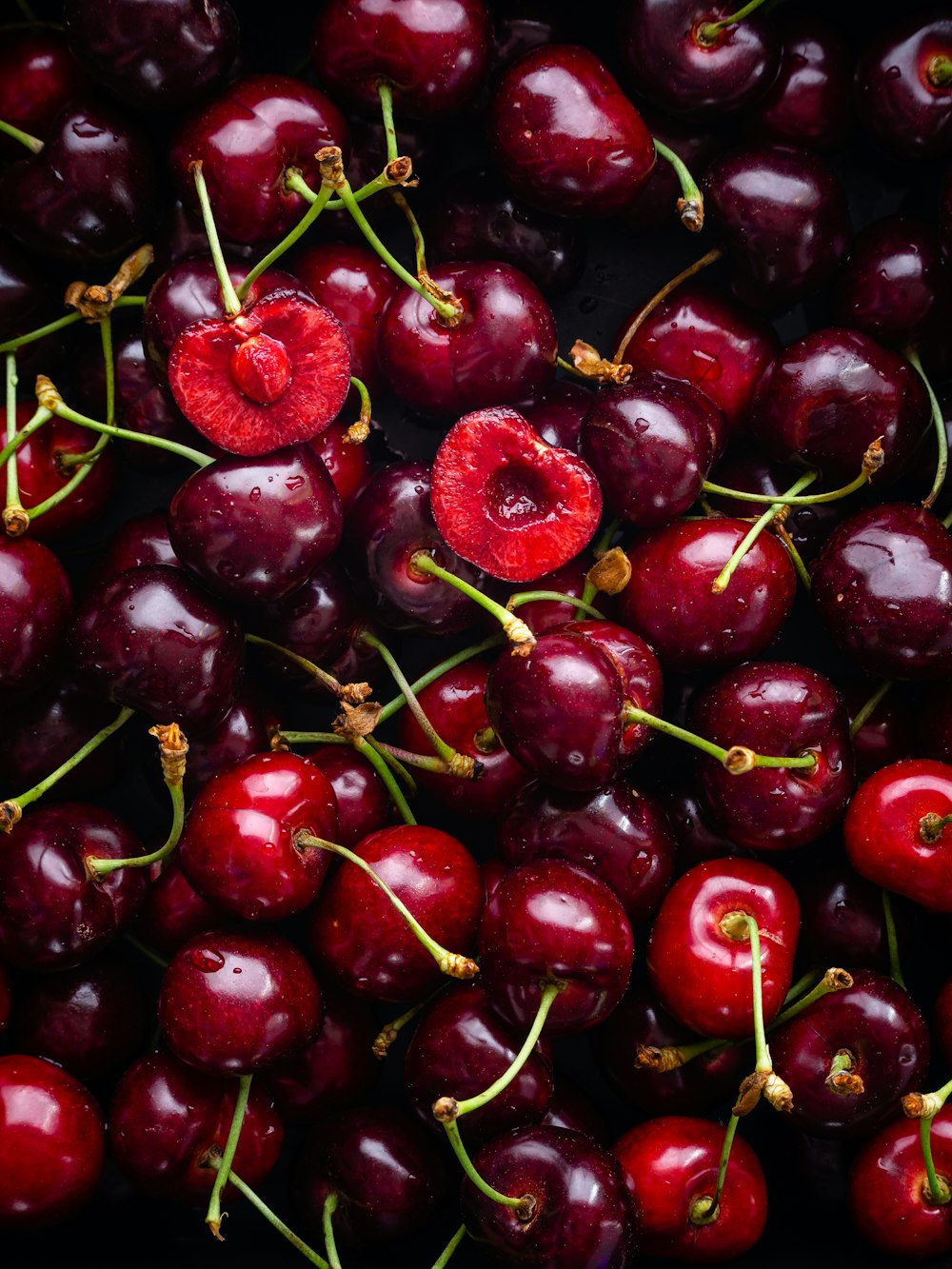 a group of red cherries