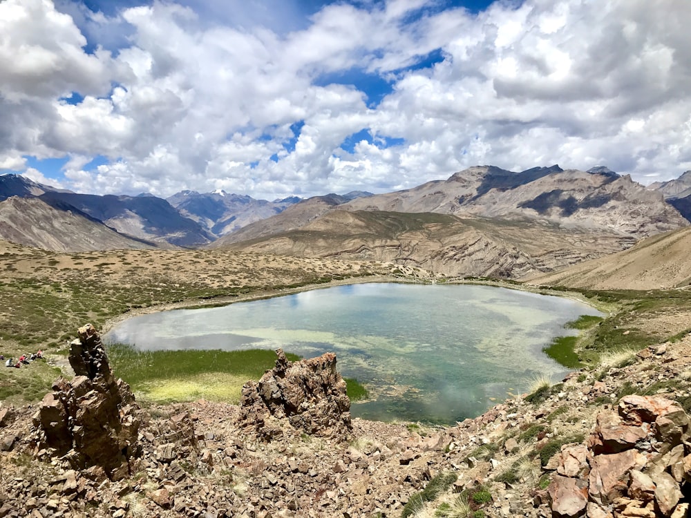 a lake surrounded by mountains