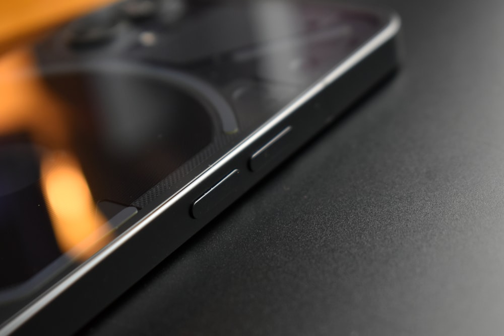 a close up of a black device