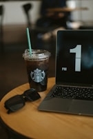 A stylish product placement in a trendy café.