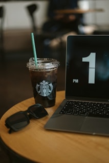 A stylish product placement in a trendy café.