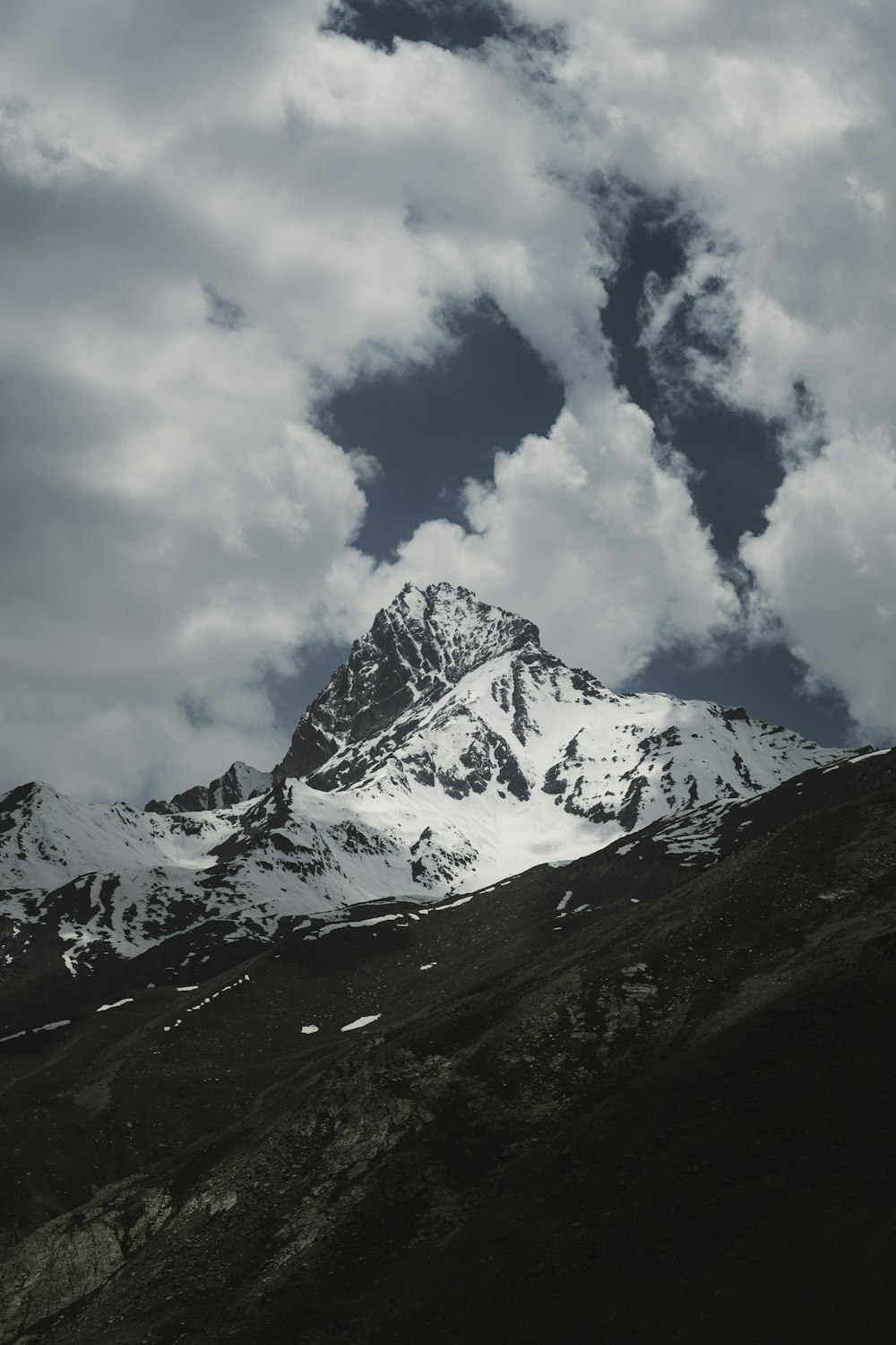 a mountain with snow