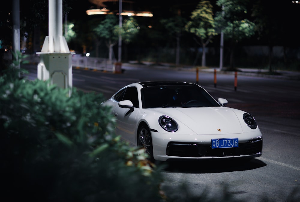 a white car on a road