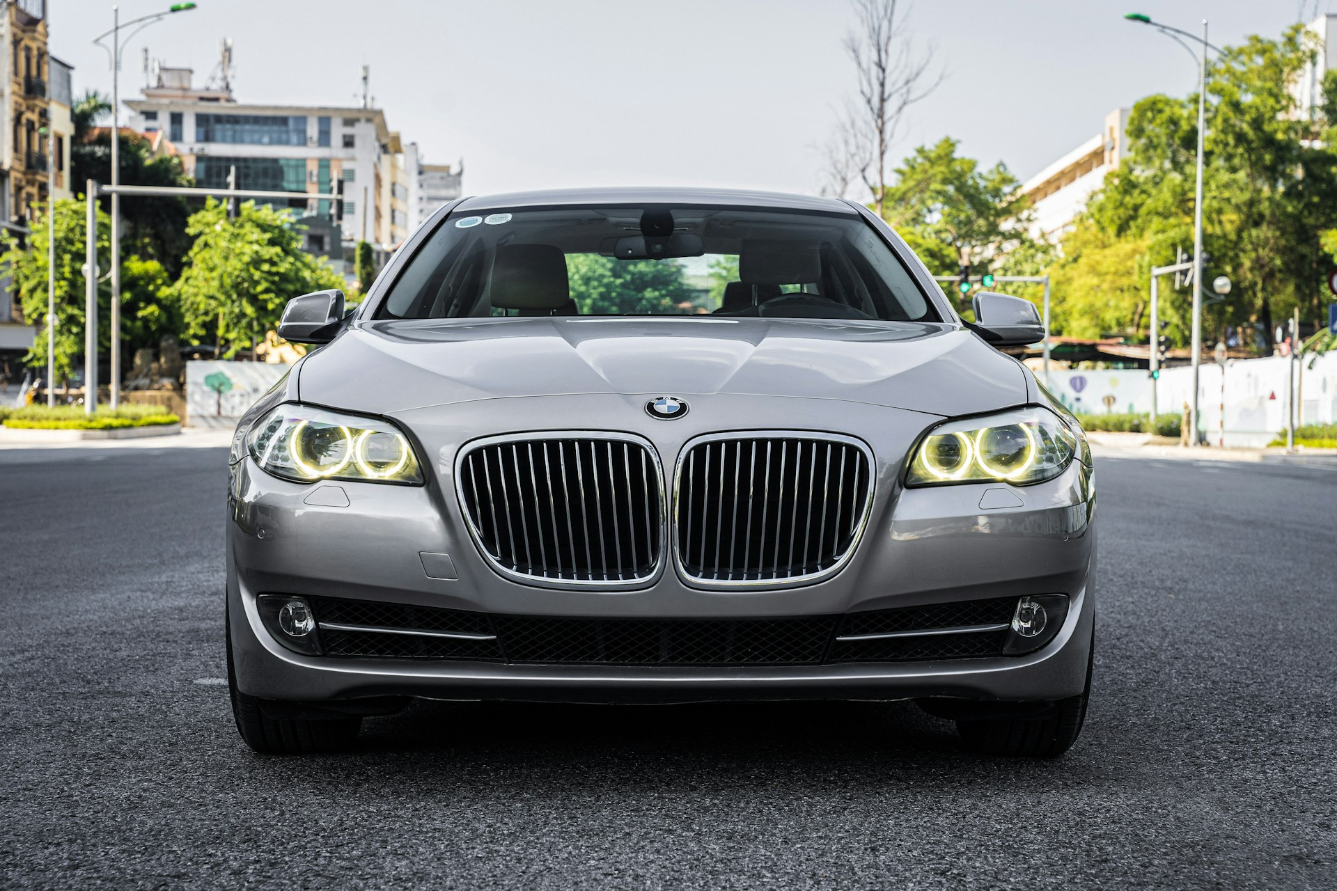 a silver car parked on a street