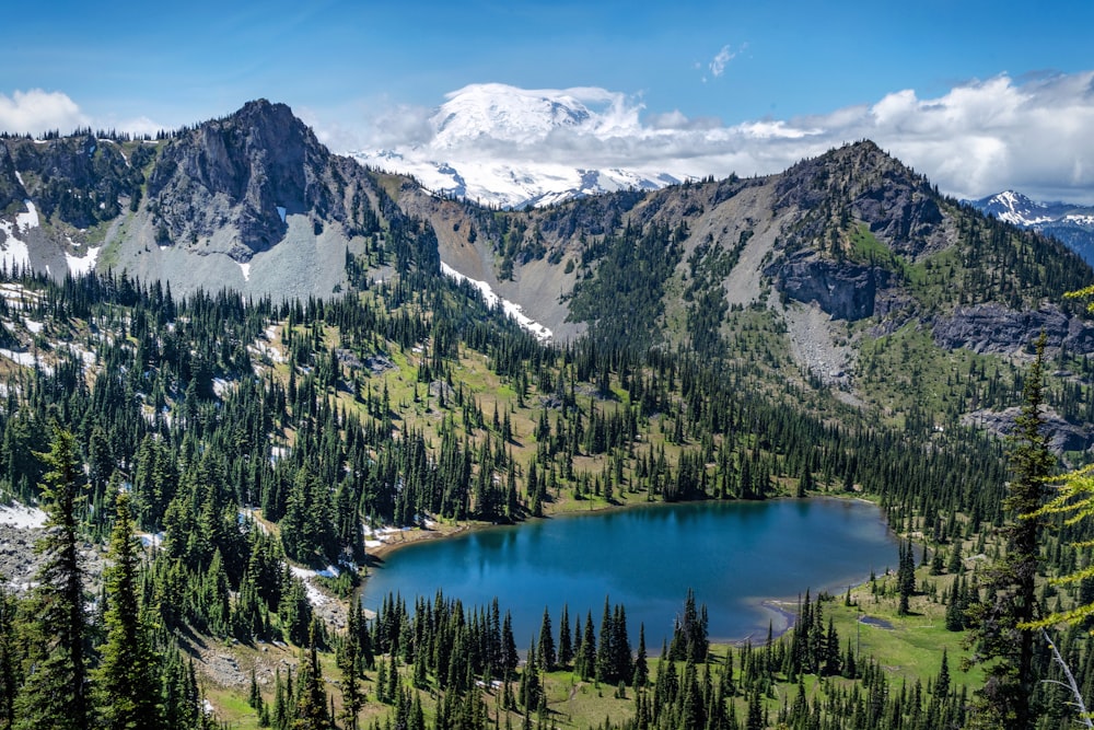 a lake surrounded by mountains