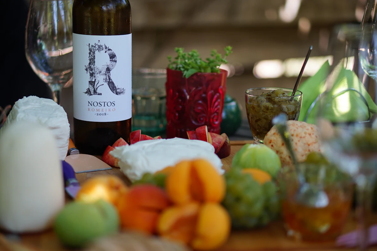 a table with food and wine
